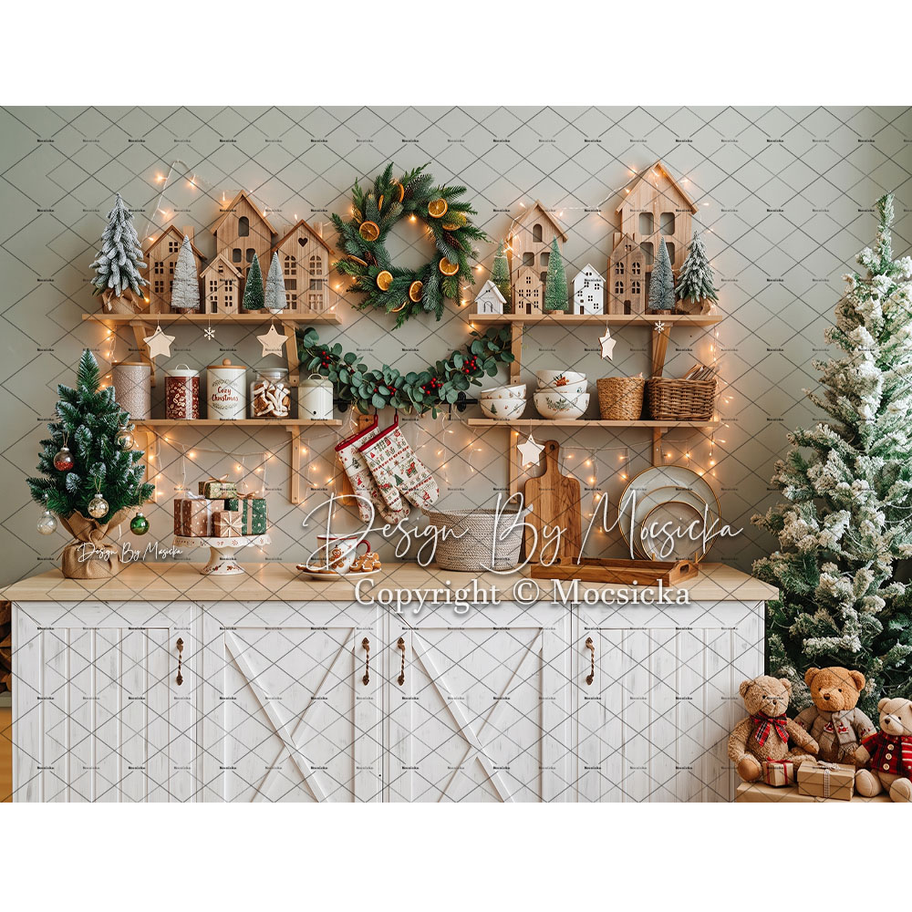 Kitchen Baking Background - Mocsicka Christmas Gingerbread Kitchen Backdrop Photography
