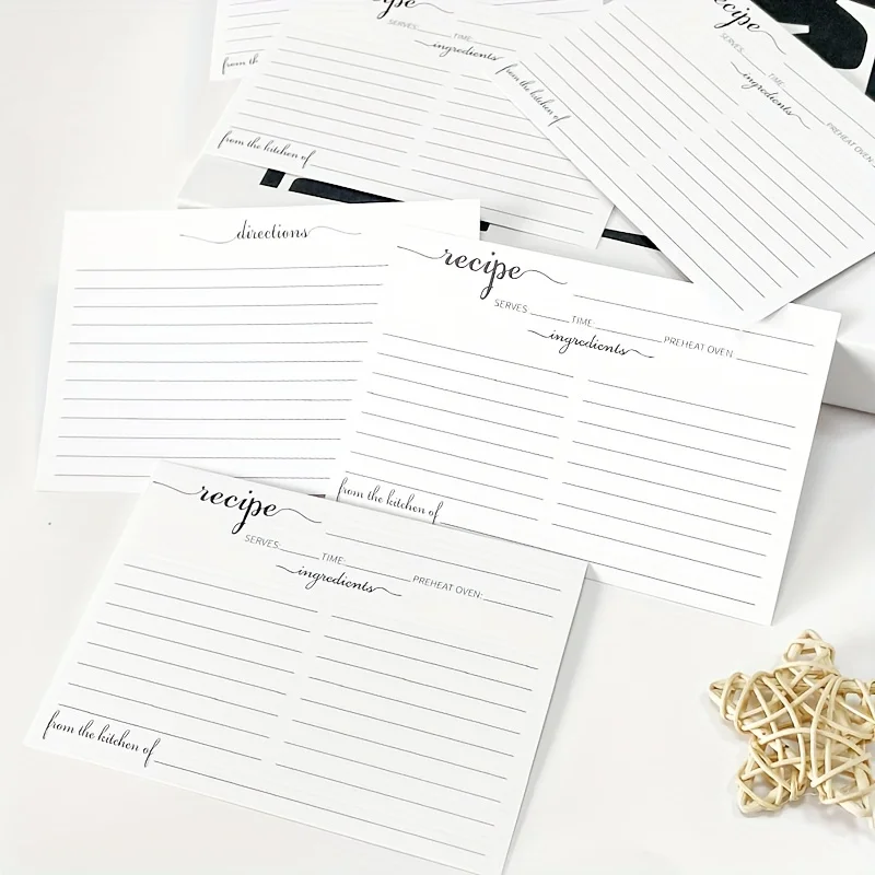 Baking (Kitchen Ingredient) - 100 Pcs Elegant Calligraphy Recipe Cards,