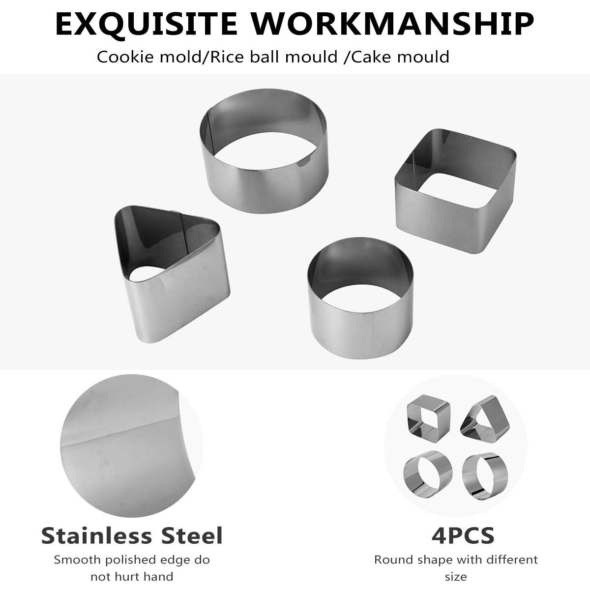 4Pcs Stainless Steel Mousse Ri - Kitchen Accessories For Baking ulasan dan harga