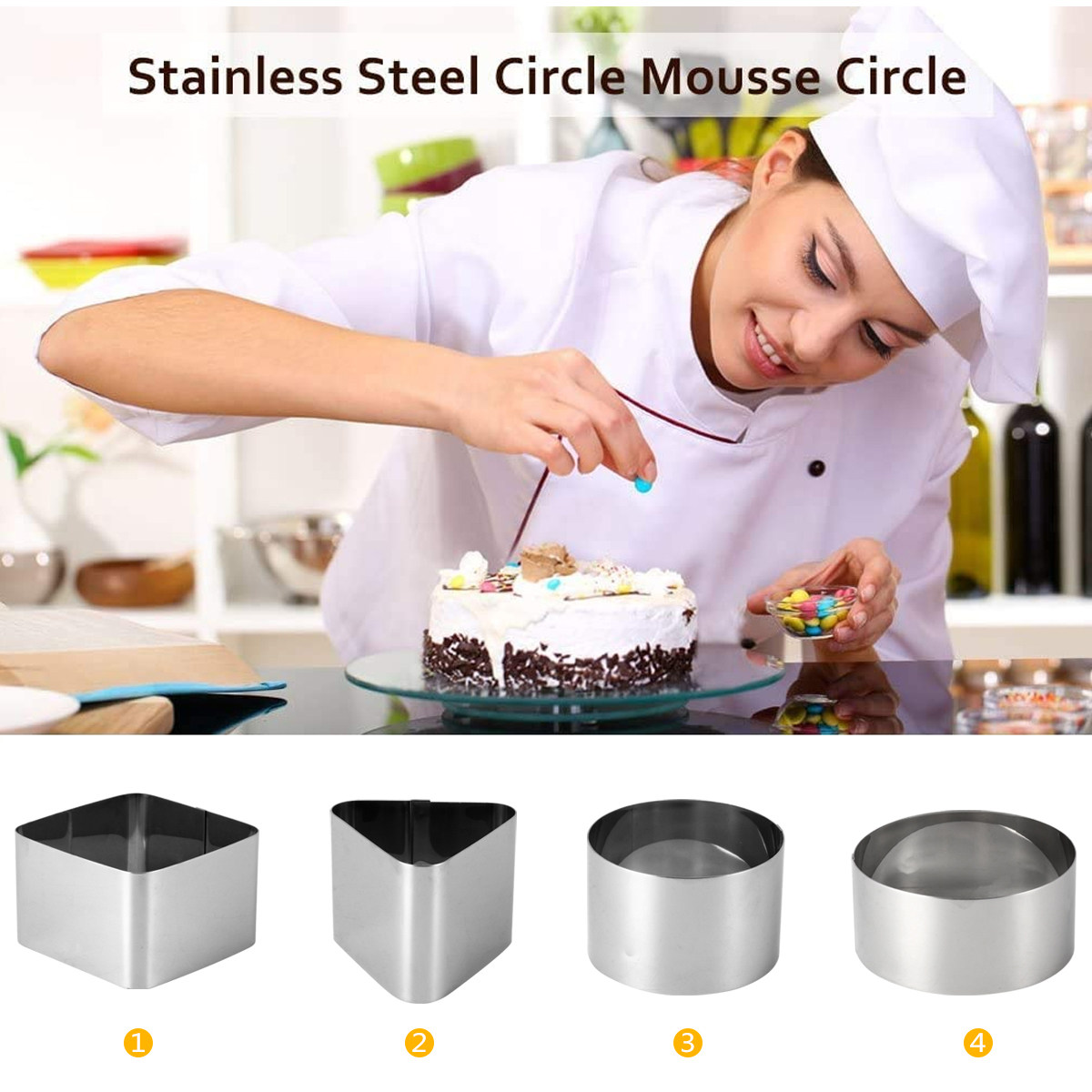4Pcs Stainless Steel Mousse Ri - Kitchen Accessories For Baking ulasan dan harga